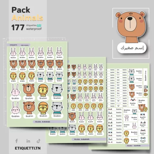 Étiquettes Scolaires Personnalisées Thème Animals - 177 Étiquettes Mignonnes et Waterproof