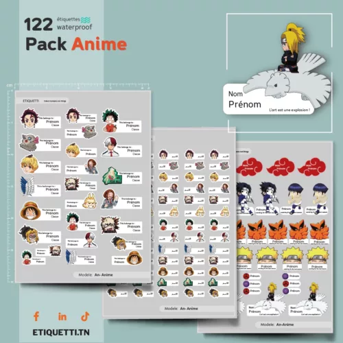 Étiquettes Scolaires Personnalisées Thème Anime