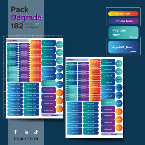 Personnalisez vos fournitures scolaires avec nos 182 étiquettes Thème Dégradé Intense. Waterproof et stylées, elles sont parfaites pour stylos, trousses et gourdes.