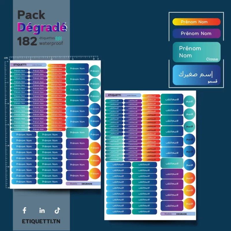 Personnalisez vos fournitures scolaires avec nos 182 étiquettes Thème Dégradé Intense. Waterproof et stylées, elles sont parfaites pour stylos, trousses et gourdes.