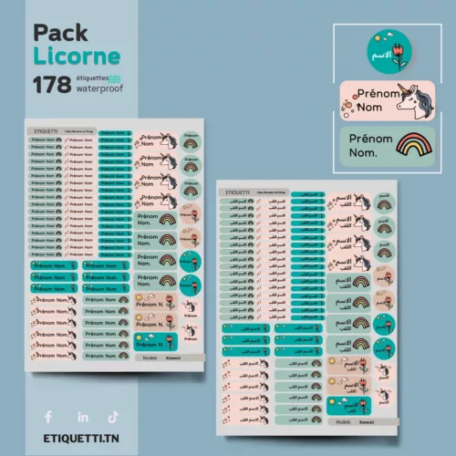 Étiquettes Scolaires Personnalisées Thème Licorne Parfaites pour identifier les fournitures scolaires des enfants Idéales pour cahiers, stylos, gourdes et lunchboxes