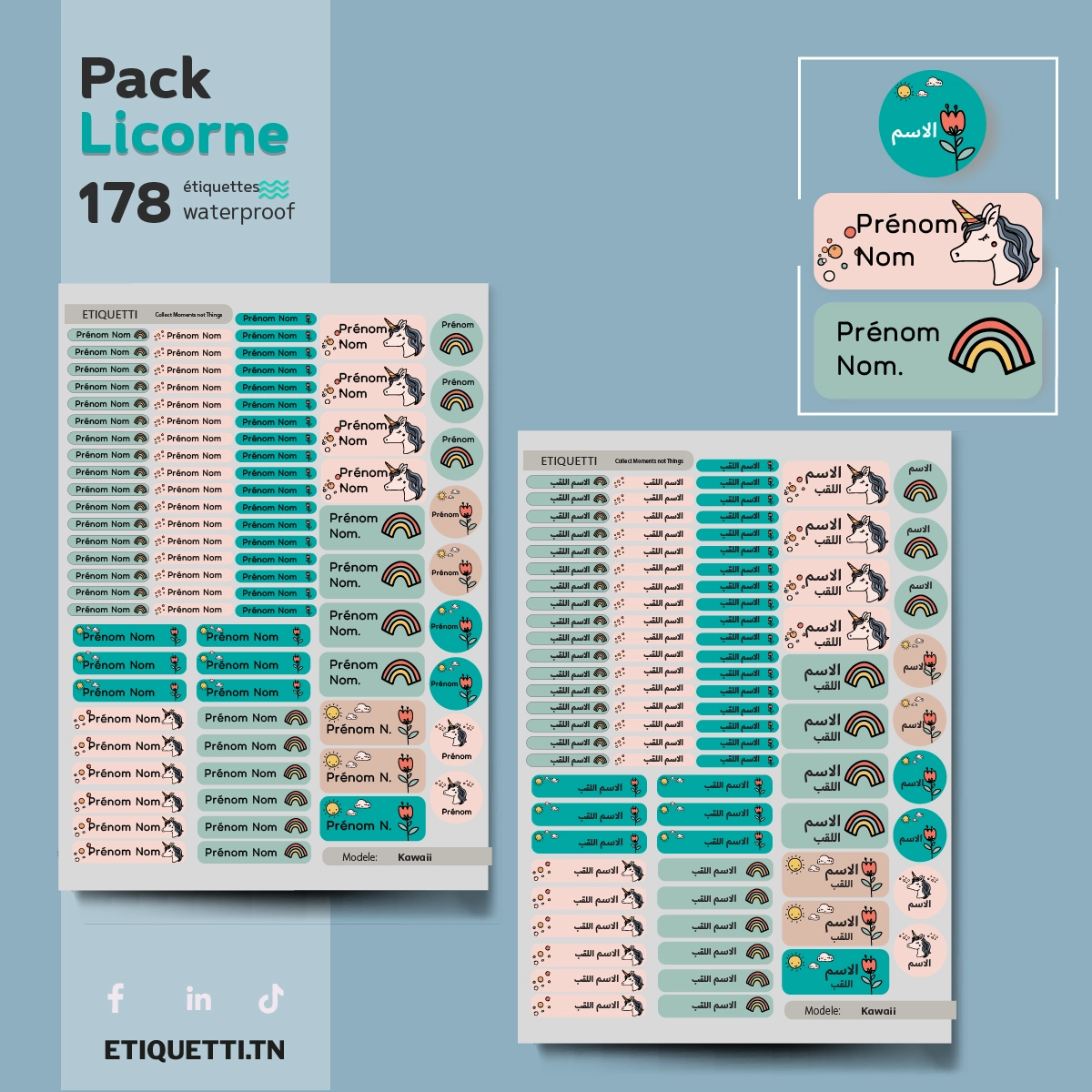 Etiquettes scolaires Thème Licorne