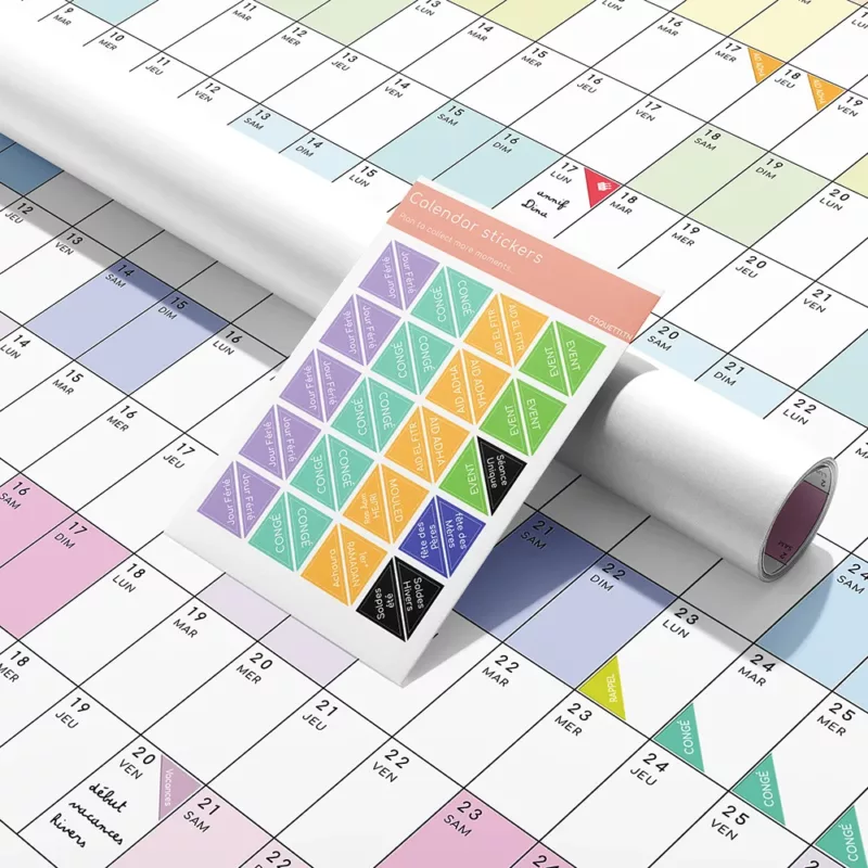 Calendrier annuel mural avec Des autocollants pour calendrier | Planner | Agenda.