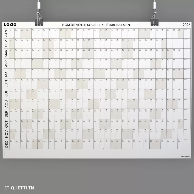 Calendrier Mural Géant pour Professionnels Tunisie | Personnalisé ...