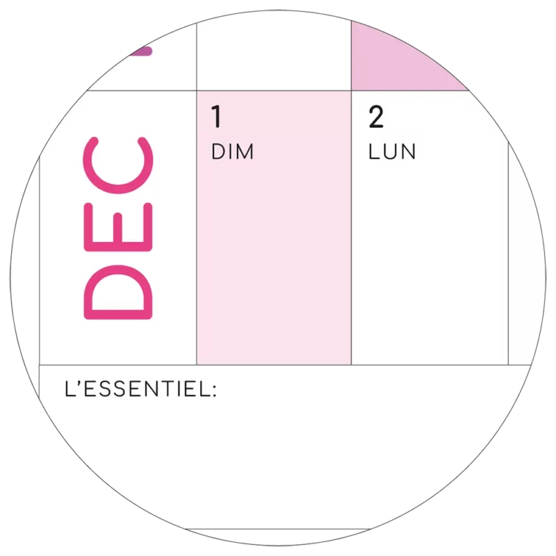 Une case en bas du calendrier annuel pour noter l'ESSENCIEL