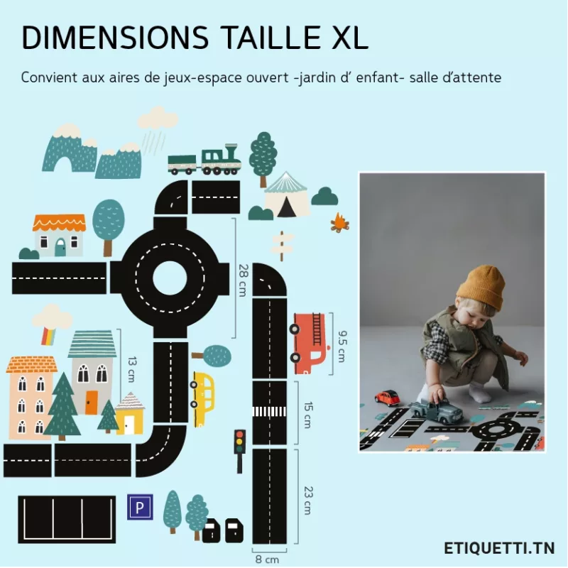 Grand format laminé, parfait pour les grands espaces de jeux tels que les vérandas, les chambres de jeu, les salles d'attente pédiatriques et les jardins d'enfants. La plastification assure une durabilité pour un usage intensif.