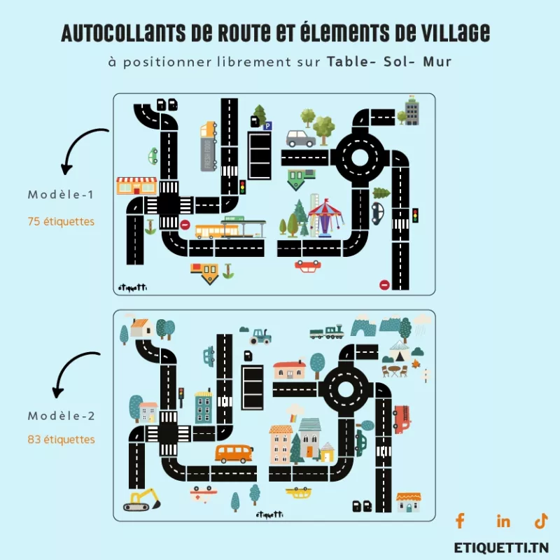 Créez votre propre mini-ville avec nos autocollants détaillés comprenant des maisons, des immeubles, et des manèges.