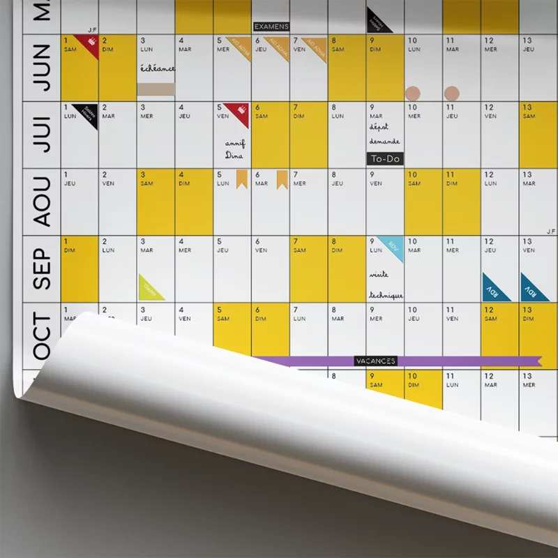 calendrier annuel scolaire mural de bureau 2025