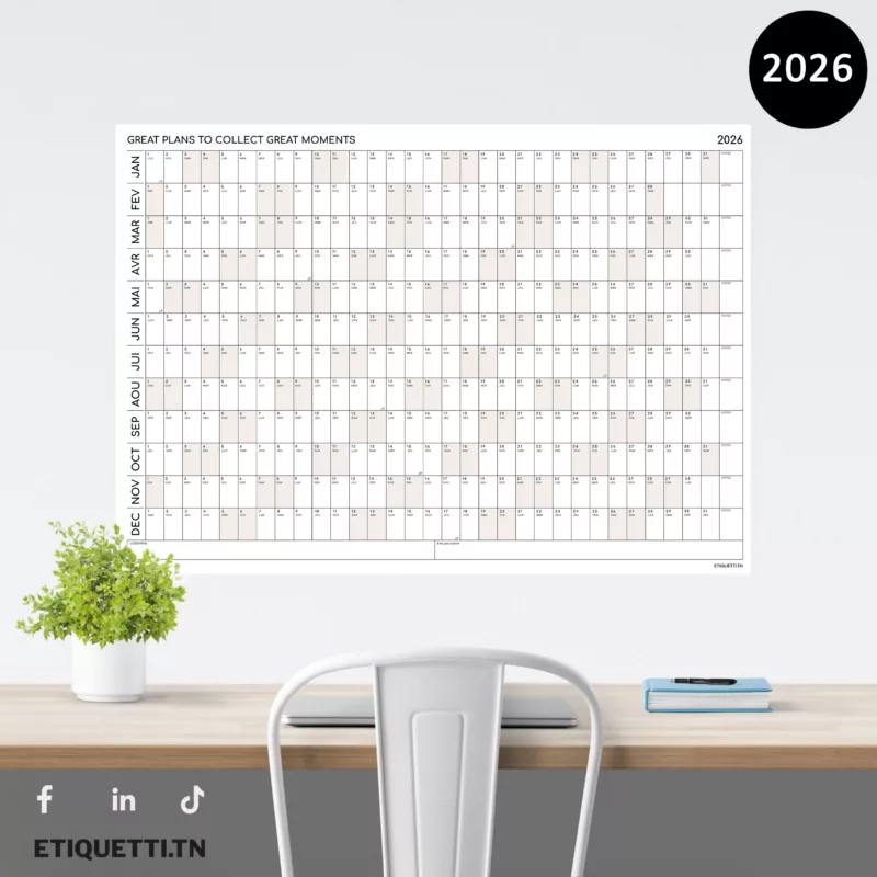 Calendrier annuel mural géant nude -Tunisie -– organisation professionnelle au bureau