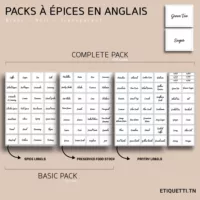 Étiquettes à épices en anglais pour une cuisine tunisienne organisée