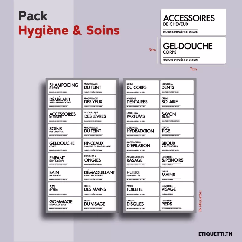 Organisez vos essentiels hygiène et beauté avec nos étiquettes dédiées.