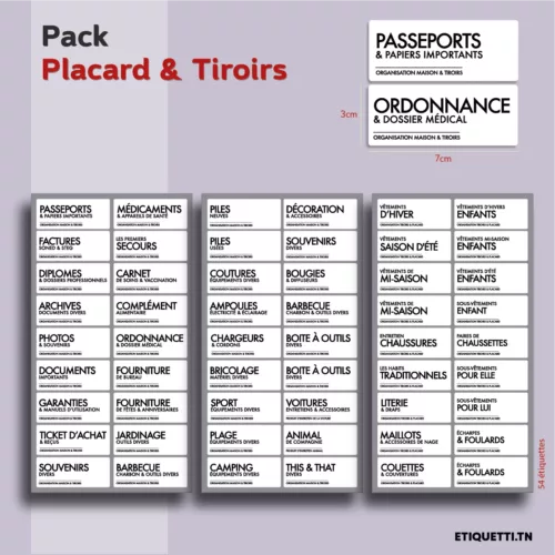 Étiquettes adhésives pour organisation de placards et tiroirs – Classement durable et repositionnable