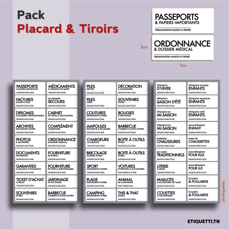 Étiquettes adhésives pour organisation de placards et tiroirs – Classement durable et repositionnable