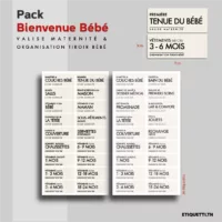 Étiquettes valise maternité tiroir bébé organisation produits bébé