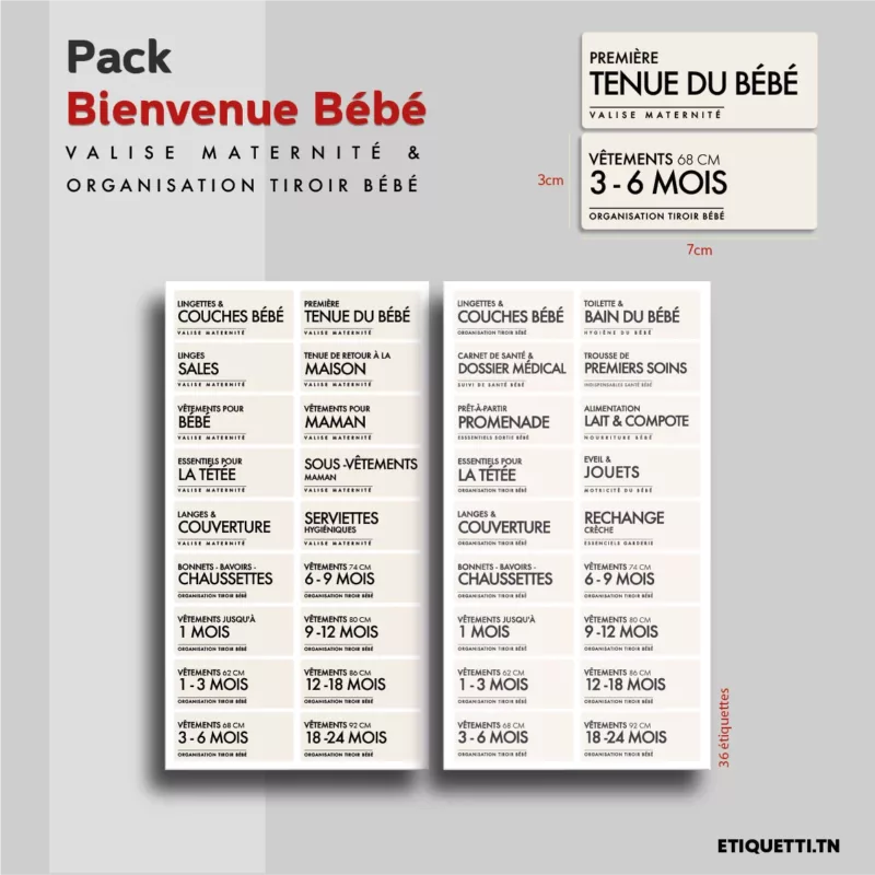 Étiquettes valise maternité tiroir bébé organisation produits bébé