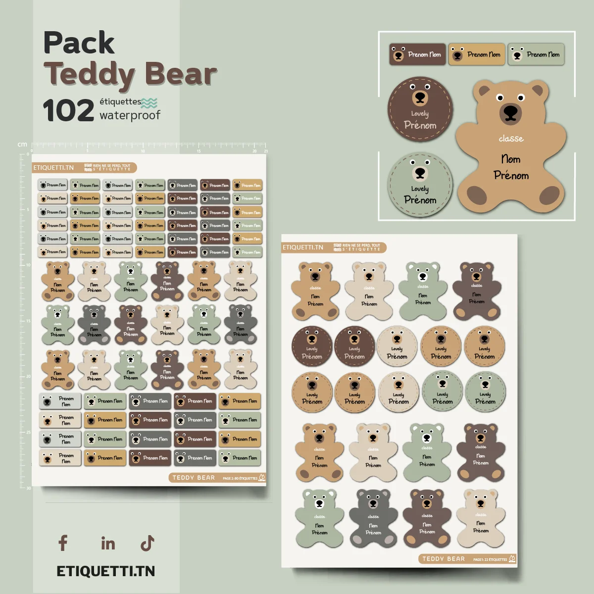 Étiquettes Scolaires Personnalisées Thème TEDDY BEAR