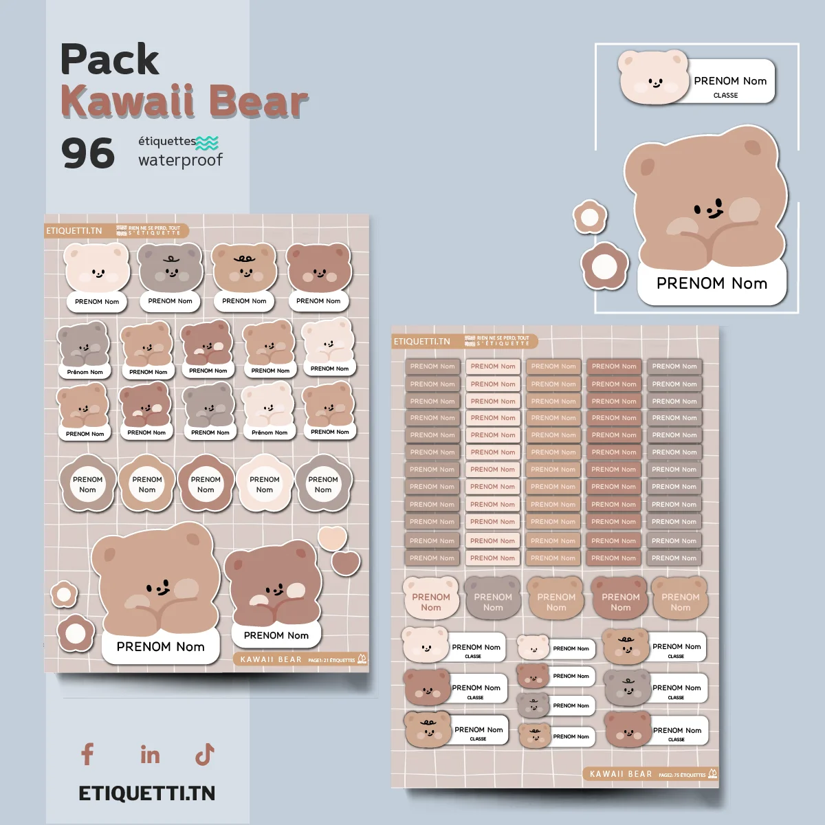 Étiquettes scolaires Personnalisées | KAWAII BEAR