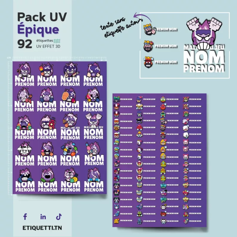 Étiquettes scolaires personnalisées Brawl Stars Épique UV DTF | Brawlers en pins spéciaux et en émotions | effet 3D | fournitures scolaires Tunisie.