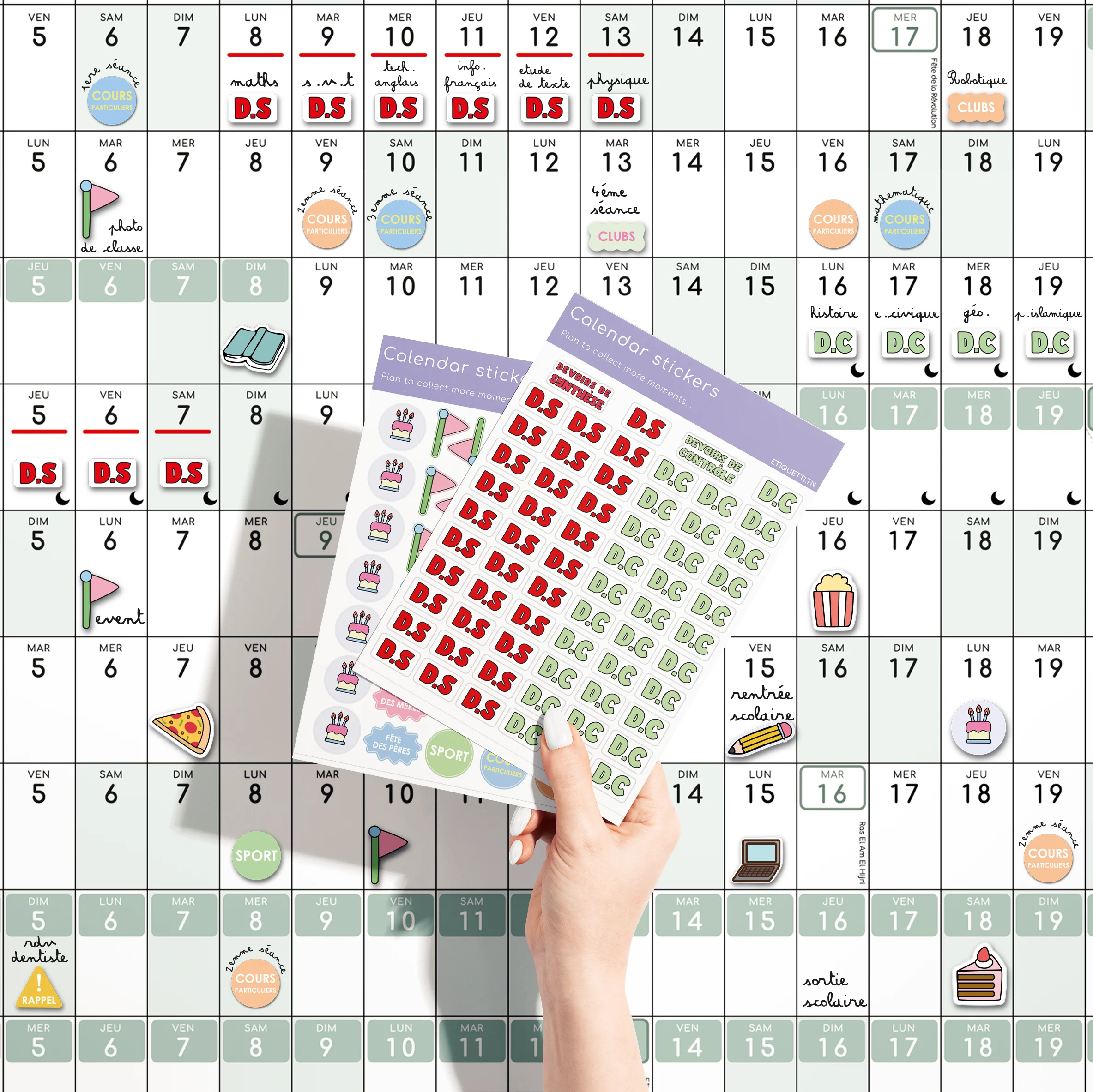 Autocollants scolaires pour marquer devoirs, contrôles et rendez-vous