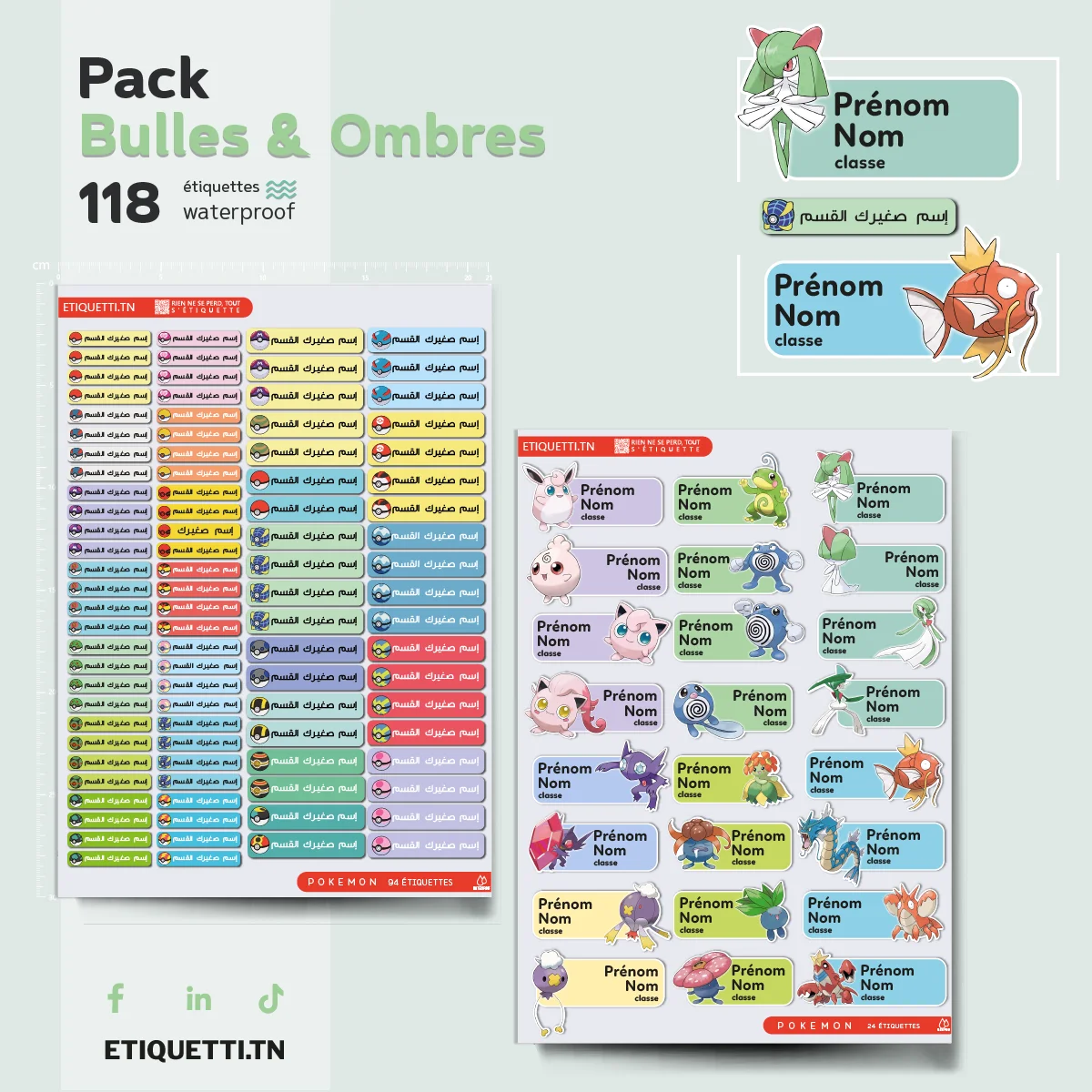 Étiquettes Scolaires Pokemon — Bulles & Ombres