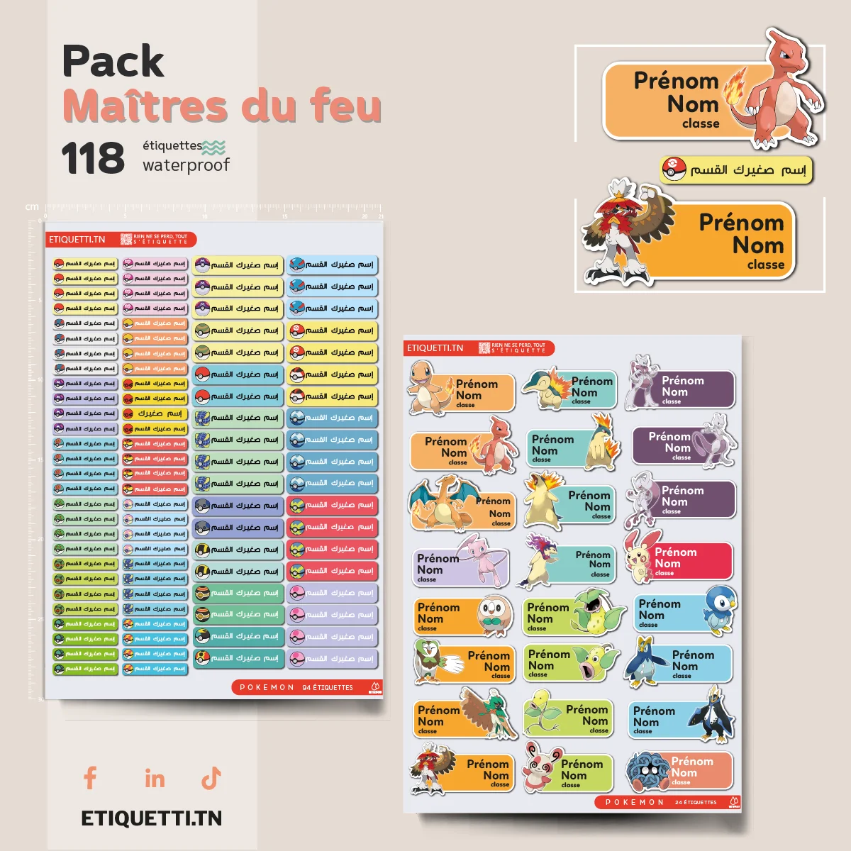 Étiquettes Scolaires Pokemon — Maîtres du feu