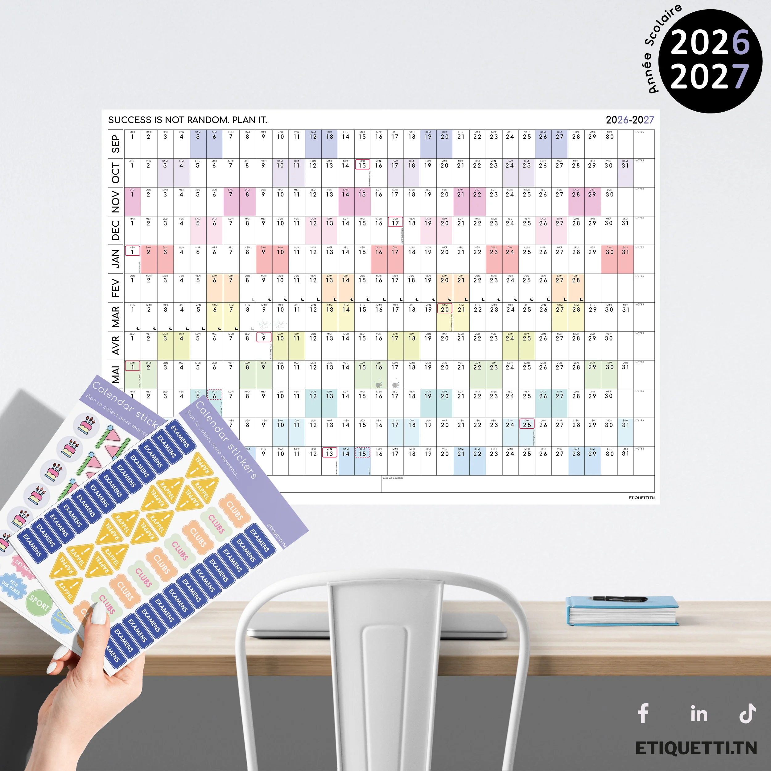 Calendrier Année Scolaire (Sept→Août) – Tunisie